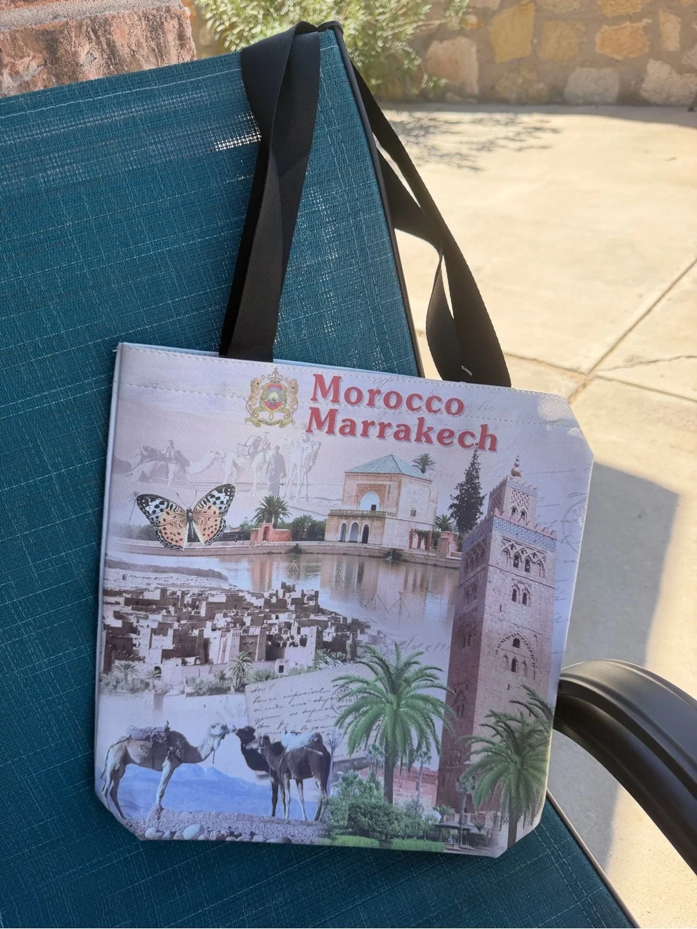 Morocco Marrakech Printed Canvas Tote Bag - Beige & Brown